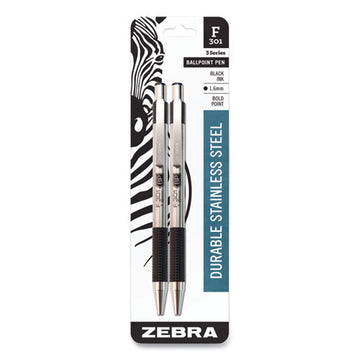 Zebra® F-301 Ballpoint Pen, Retractable, Bold 1.6 Mm, Black Ink, Stainless Steel-black Barrel, 2-pack freeshipping - TVN Wholesale